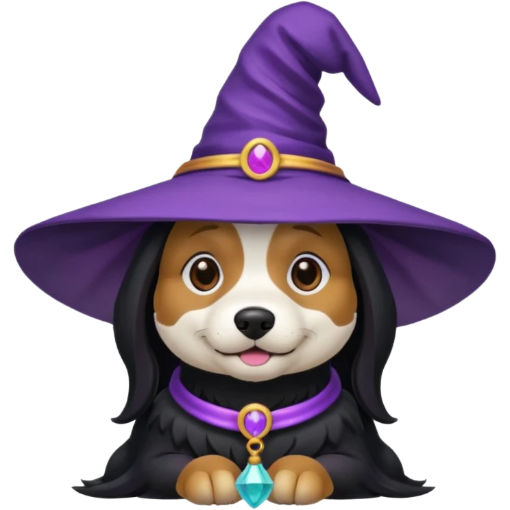 dog wear purple wicth hat emoji