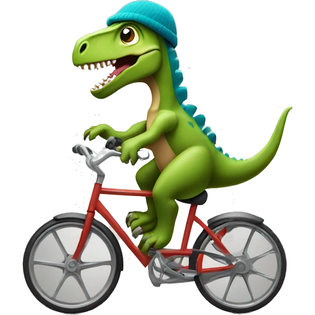 Dinosaur with a beanie on riding a miter bike emoji