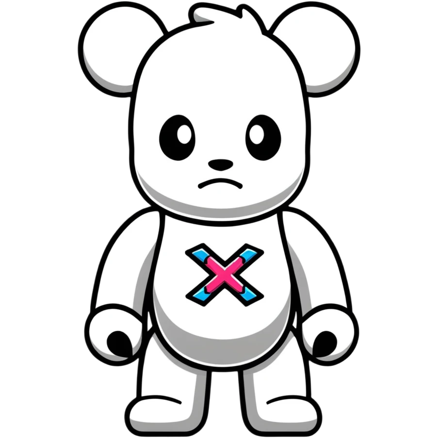 cool graffiti style bearbrick with X crossed eyes, designer logos, bling jewelry emoji