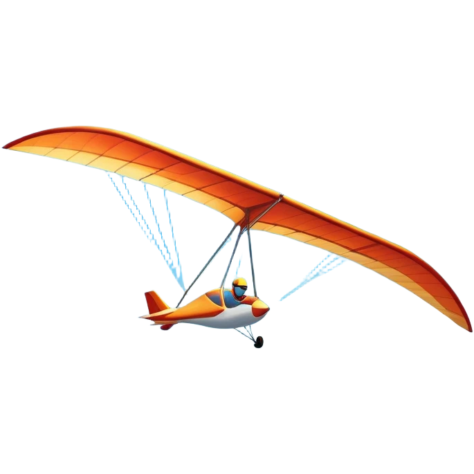 A hang glider soaring through a bright blue sky, wings wide open as the pilot glides gracefully above mountains or coastline. The scene captures the sense of freedom, height, and serenity, with sunlight illuminating the glider and soft clouds drifting nearby. emoji
