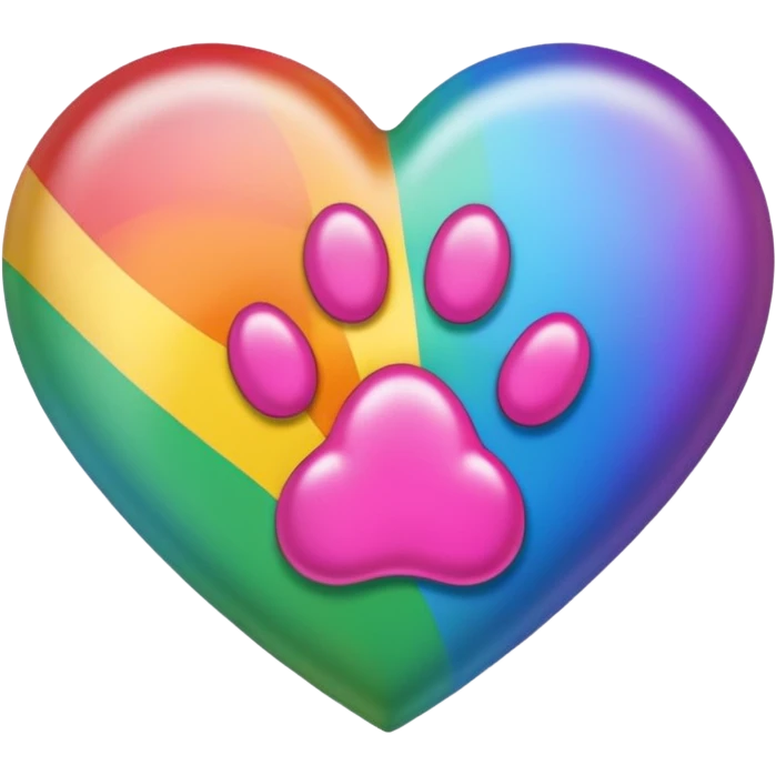 rainbow pride heart with a paw print on top, subtle shadow, no text emoji