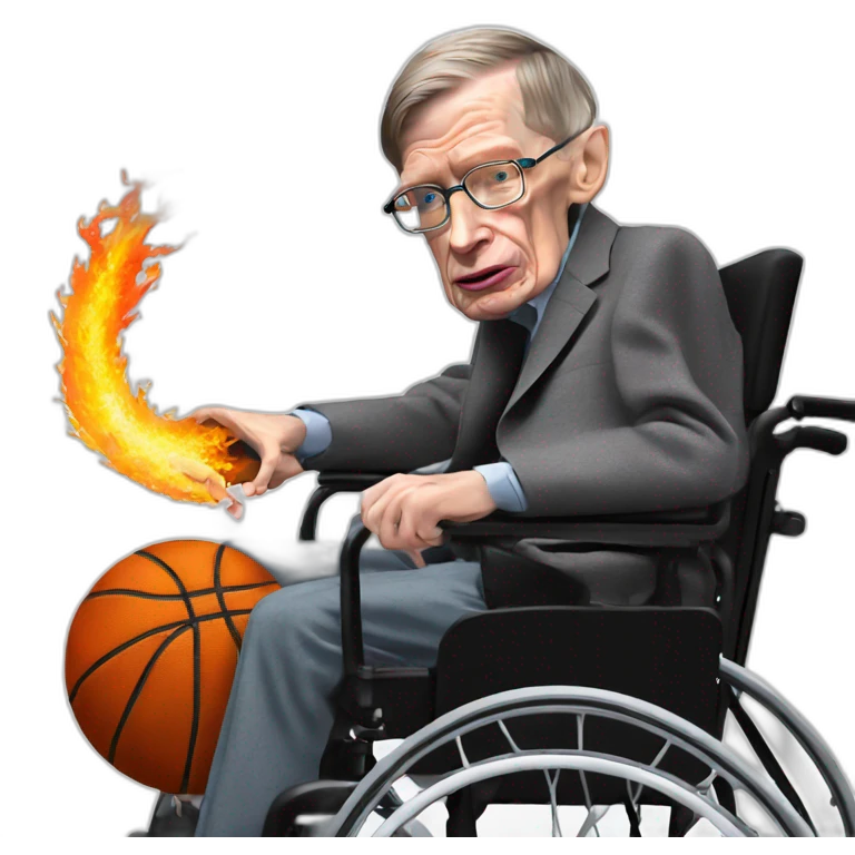 stephen hawking in flaming wheelchair slam dunking basketball emoji