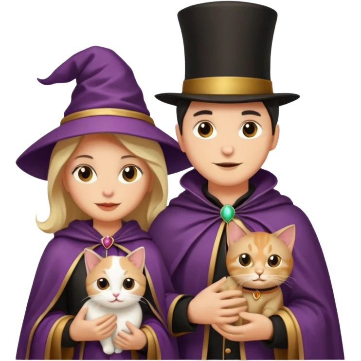 magician couple and their pet cat emoji