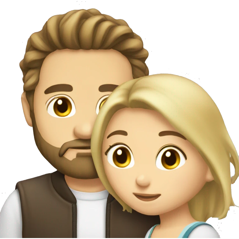 Brunette guy with beard kissing blond girl with long hair emoji