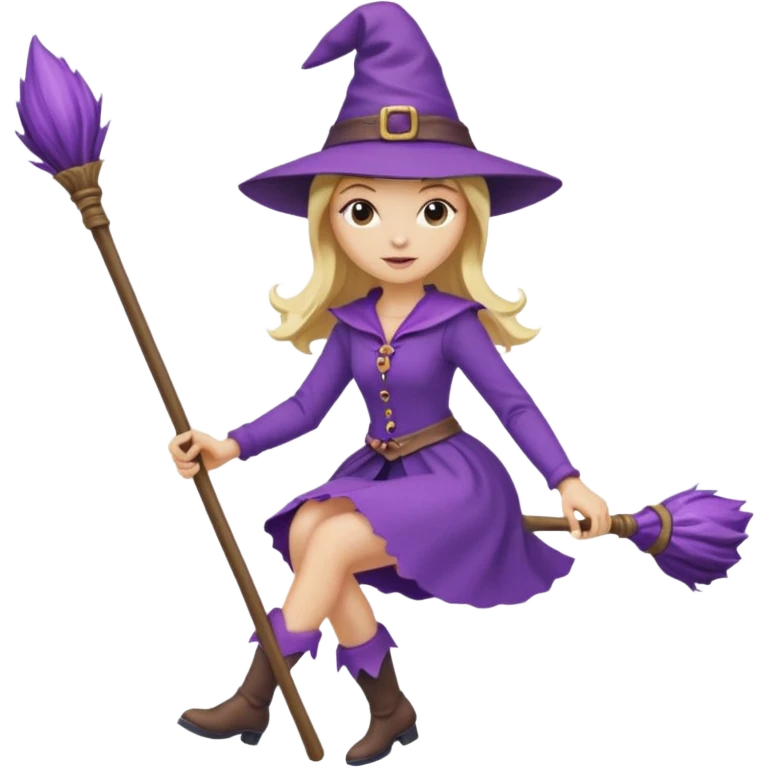 אשה בלונדינית רוכבת על מקל  של מטאטא סגול emoji