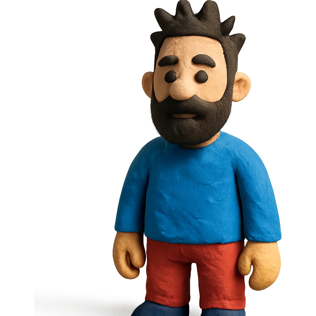 claymation style man with beard and spiky hairstyle emoji