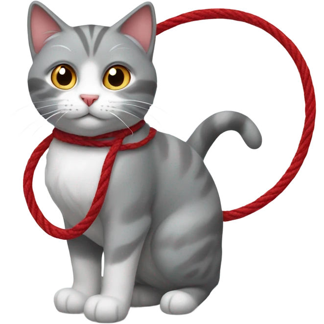 Cat gray and white with lazo red emoji