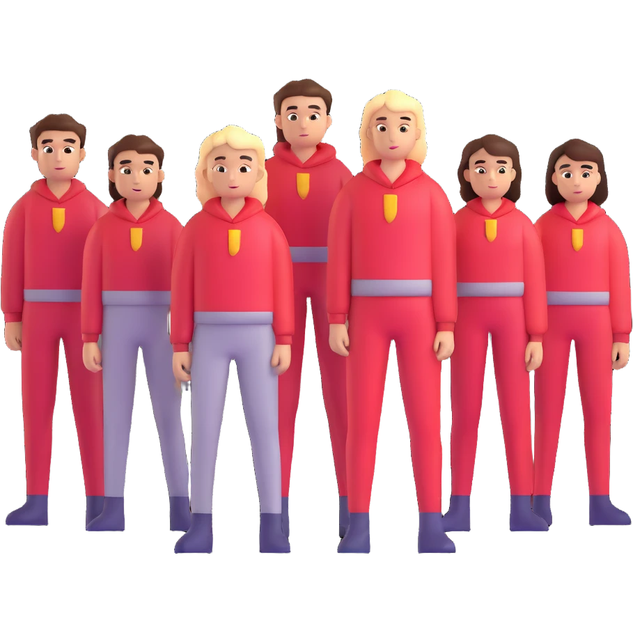 group of confident students standing tall, looking heroic emoji