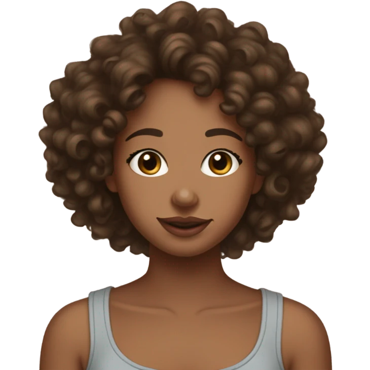 brown girl with curly hair (3b hair type) wearing a cute low tank top from brandy melville emoji