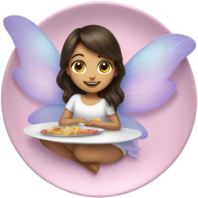 Brunette girl with fairy wings laying on a platter emoji