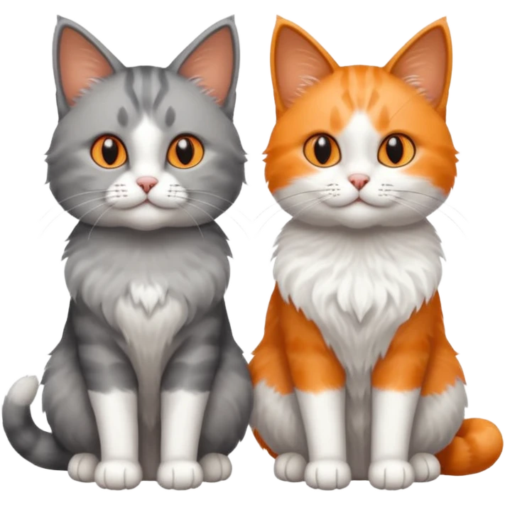 a realistic looking very fluffy grey and white cat with grey legs and white paws, sitting next to another cat emoji