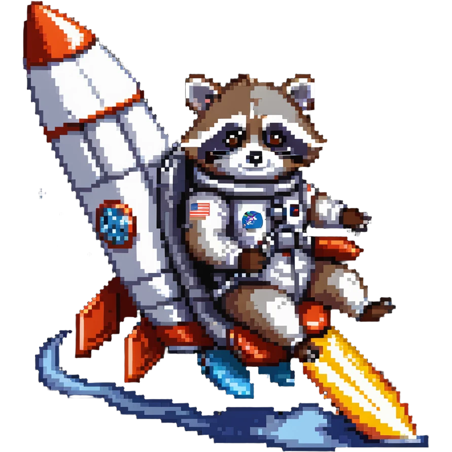 raccoon astronaut riding a rocket emoji