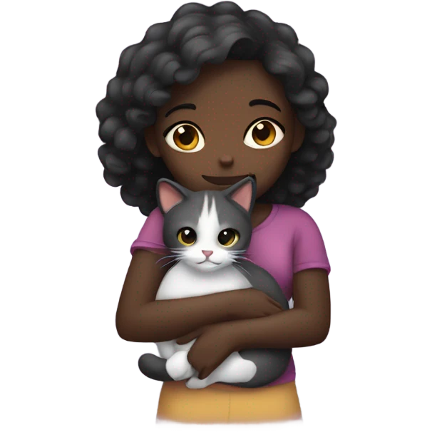 Dark skin girl hugging cat emoji