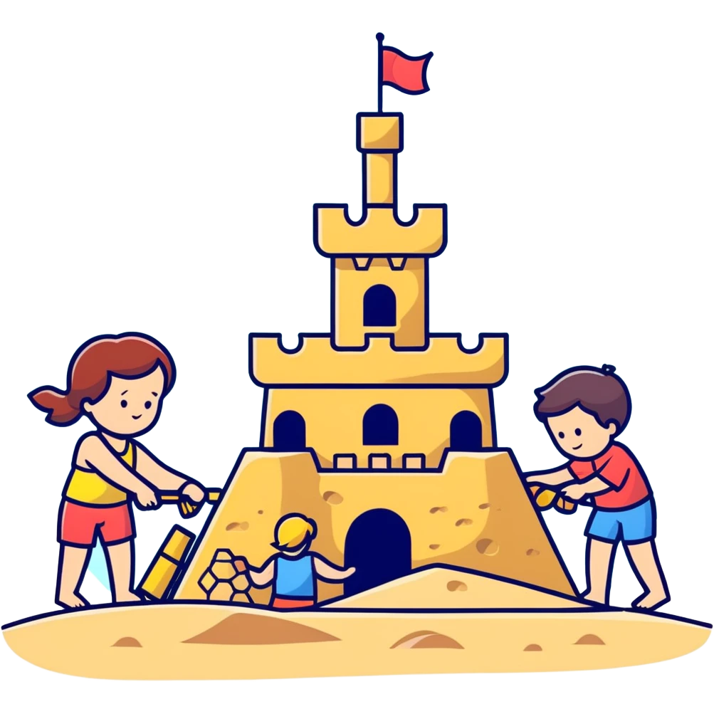 family building a sandcastle on the beach emoji