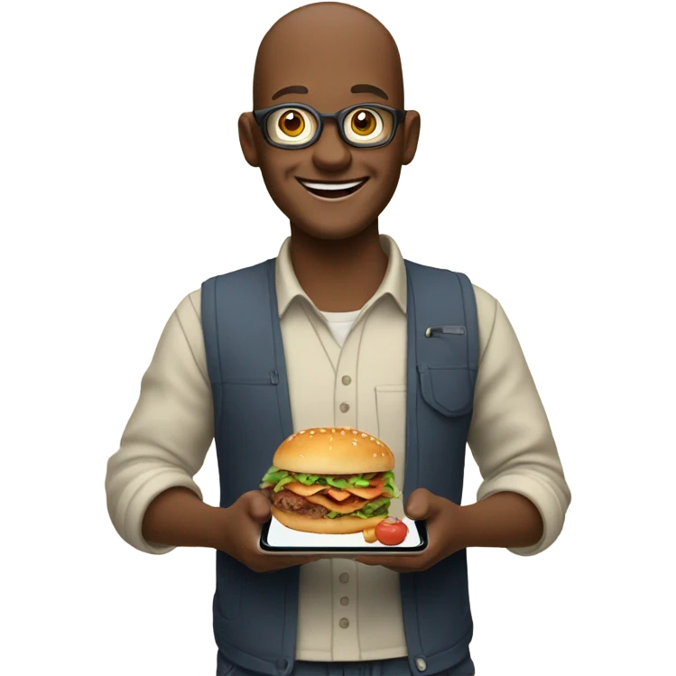 happy person with a smartphone showing food emoji