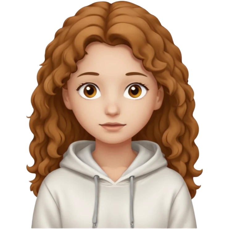 Una ragazza con una felpa semplice bianca,ha gli occhi marroni,i capelli marroni chiaro , c’è gli ha lunghi e ricci ma non troppo emoji