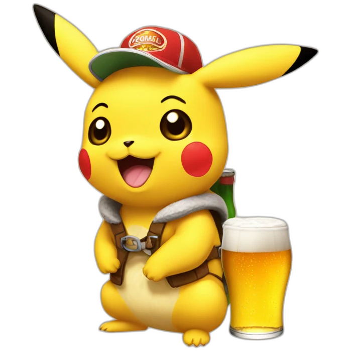 Pikachu with beer emoji