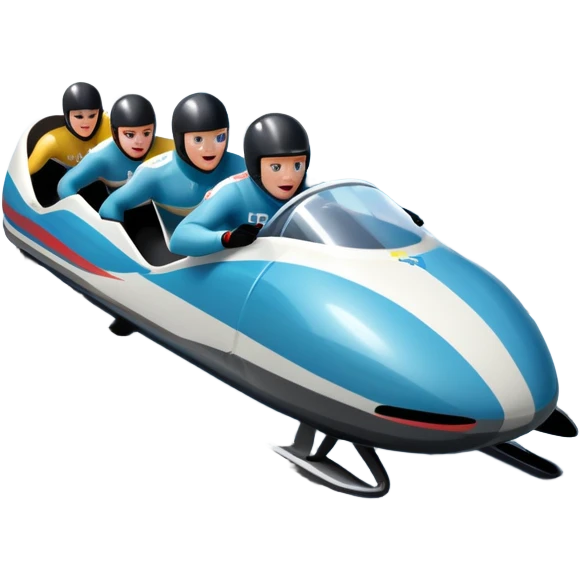 An icon featuring a sleek bobsled with athletes racing down an icy track at high speed, helmets on and bodies aligned for aerodynamics. Surrounded by icy curves, snowbanks, and a wintry mountain backdrop. Transparent background captures the thrill and precision of bobsleigh. emoji