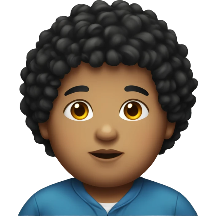 Obese, young boy, black curly hair. emoji
