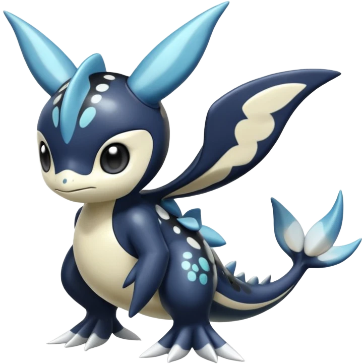 Black and white smooth glossy soft hot spotted Meloetta-Dialga-Orca-Giratina-Noibat-Pokémon-Fakémon-fusion-hybrid-creature emoji