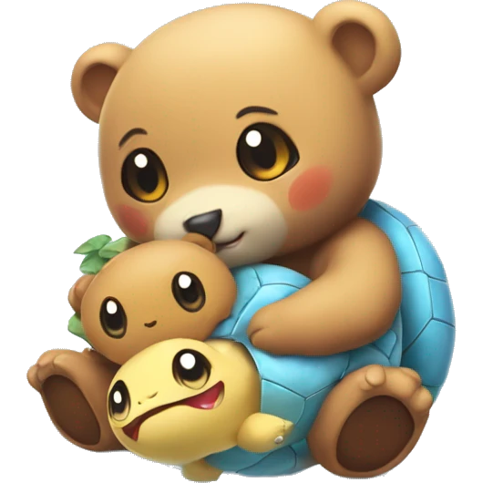 Cute bear cuddles with Pokémon squirtle  emoji