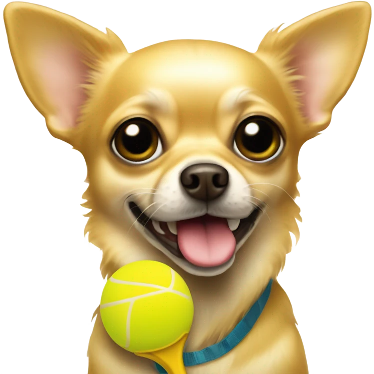yellow chihuahua with a pickleball paddle emoji