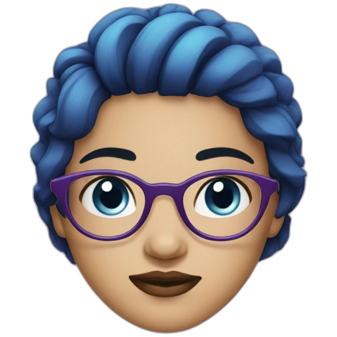 girl with split purple and black hair and blue eyes with round glasses emoji