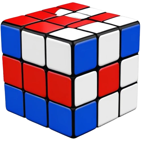 A scrambled 3x3 Rubik's Cube with only red, white, and blue colors, minimalist iOS emoji style, viewed from an angle emoji