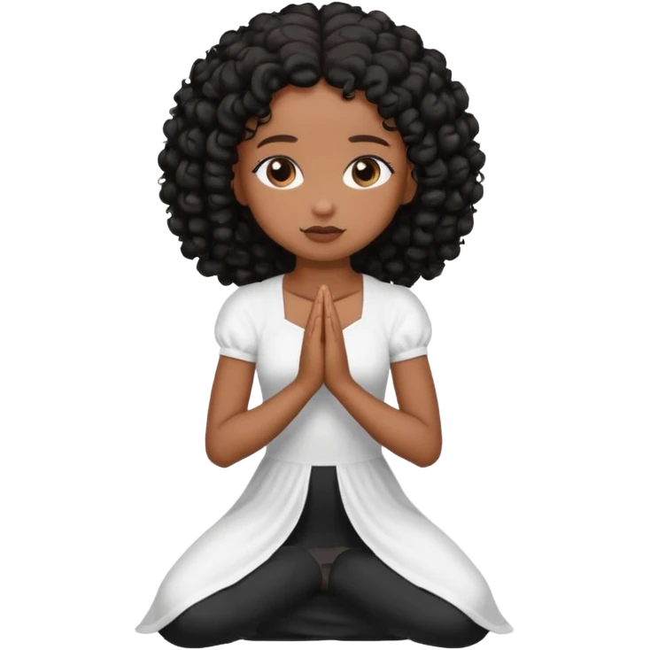 Black girl praying on knees black curls emoji