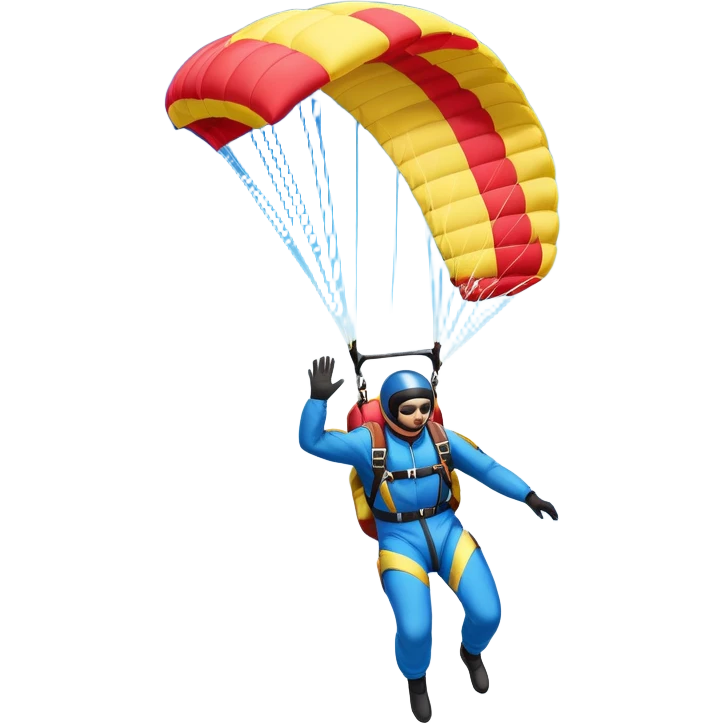 A skydiver free-falling through the clear sky, with a brightly colored parachute just about to open. The scene captures the thrill of the sport, with the vast expanse of the sky and distant ground below, emphasizing the excitement and adrenaline of parachuting emoji