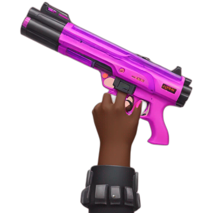 brown hand with pink nails holding large scary dark nerf gun emoji