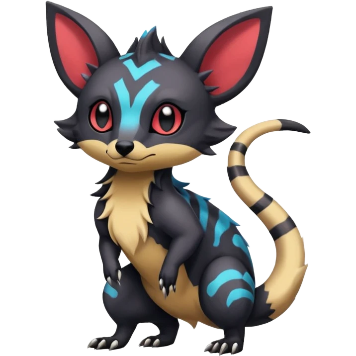  exotic cute epic gothic colorful Salandit-Eevee-Civet-species-Fakemon-hybrid-creature, with markings, full body emoji