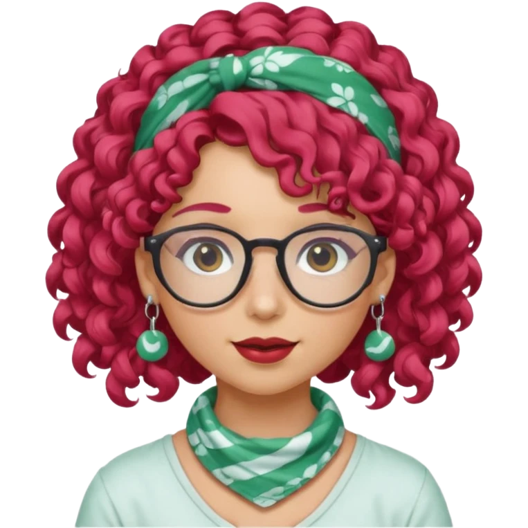 girl with curly  peppermint hair and bandana and glassess and earring emoji