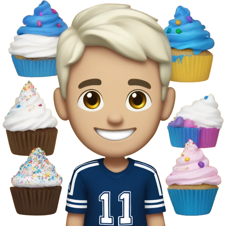 white short hair guy with a dallas cowboys hat enjoying a sprinkles cupcake  emoji