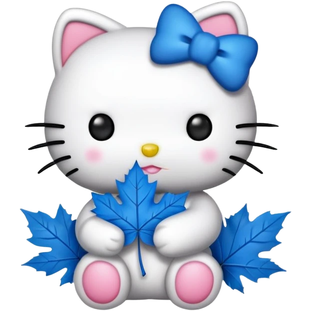 hello kitty holding a blue maple leaf emoji