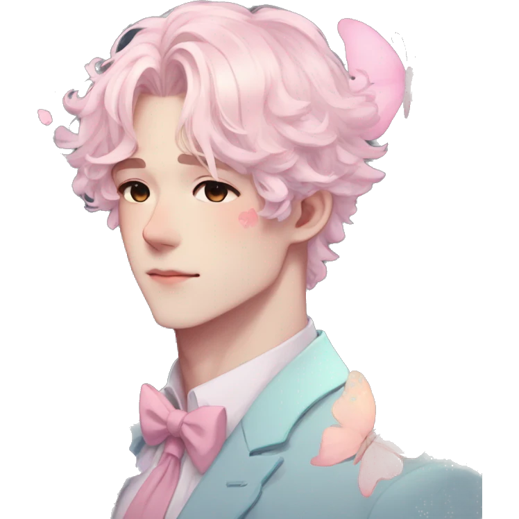 Gorgeous pastel anime style gentleman with blushing face and butterflies aesthetic trending style emoji