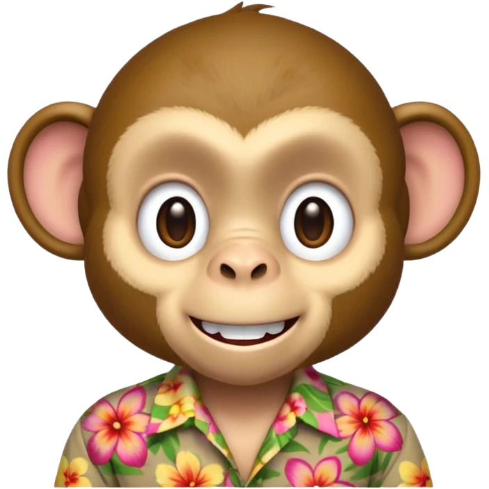 Monkey – cheeky grin, wearing floral aloha shirt. emoji