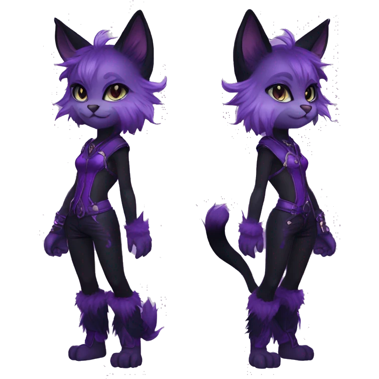 Anthro-Edgy-Cool-Black-Purple-Cat-Contrast-Colors-Fantasy-Fur-Sona-Chibi-Shiny-Fakémon-Hybrid full body emoji