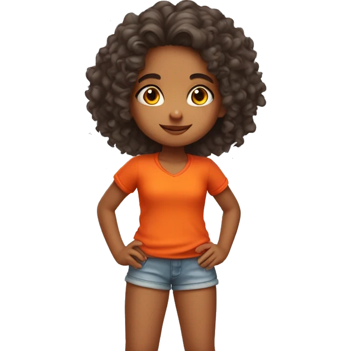 Cute little indian girl with curly hair wearing orange tops and red shorts  emoji