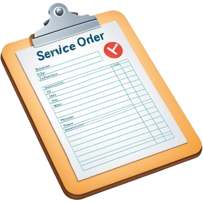 clipboard holding a simplified service order paper with faint lines, with a small checkmark symbol, clean vector art, bright colors, isolated emoji