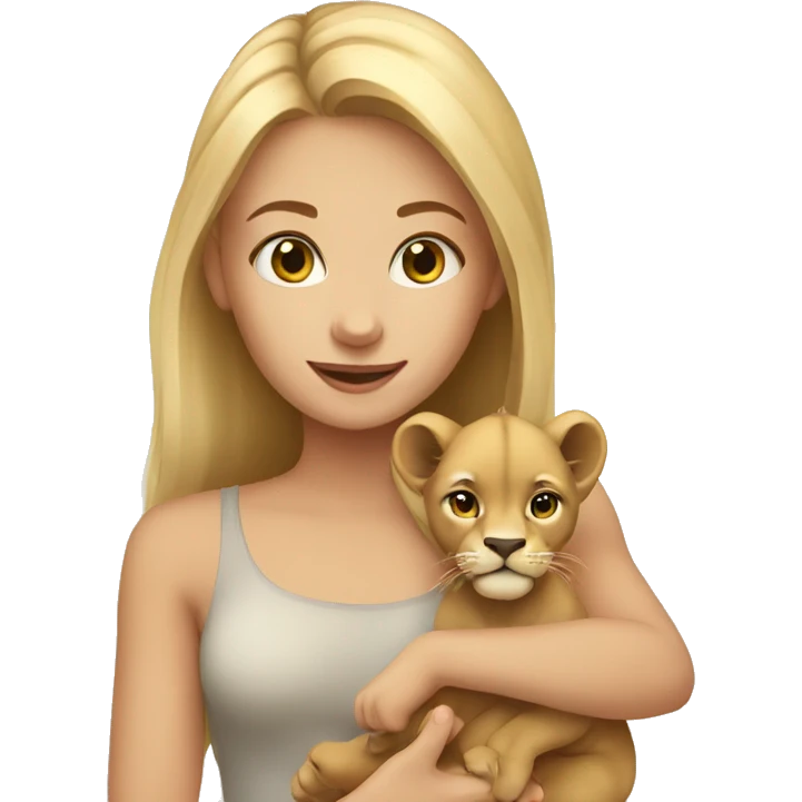 Blonde girl with baby lion emoji