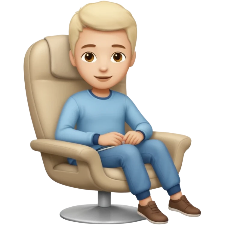 Emoji-style person relaxing on leaning chair, happy and content, rounded features, soft shading, emoji