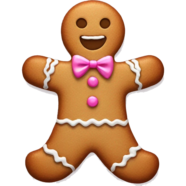 A gingerbread cookie with a pink bow emoji
