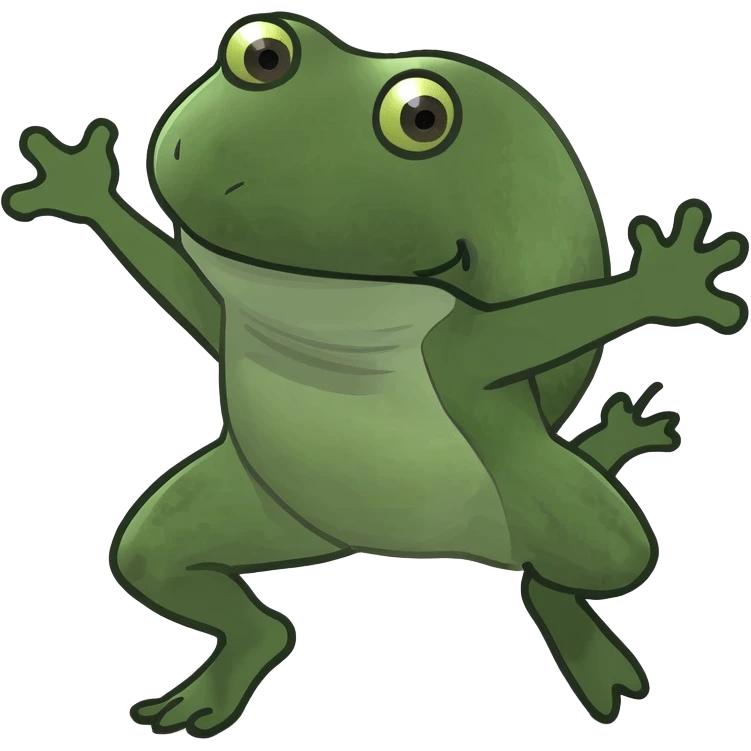 green bufo frog running energetic pose inspired by the phrase 'Io che corro' emoji