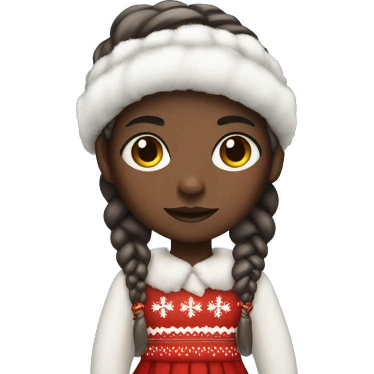 Dark skin girl wearing cute Christmas outfit like a skirt and something cute with braids and makeup emoji