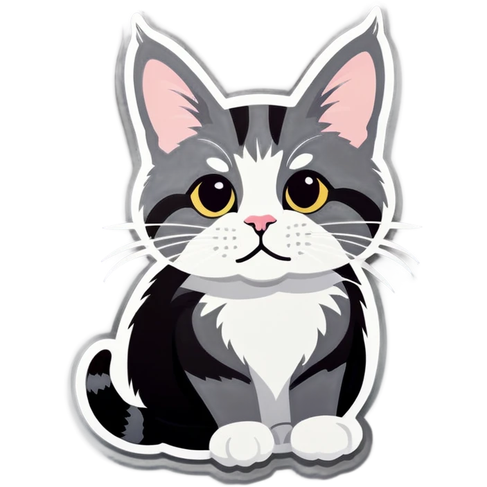 Grey tabby tuxedo cat with white paws emoji