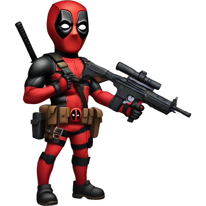 Cute deadpool character full body with pistols emoji