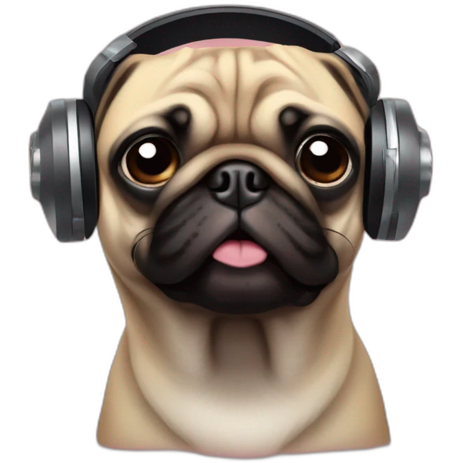 Dog pug djing on turntables with aerphones emoji