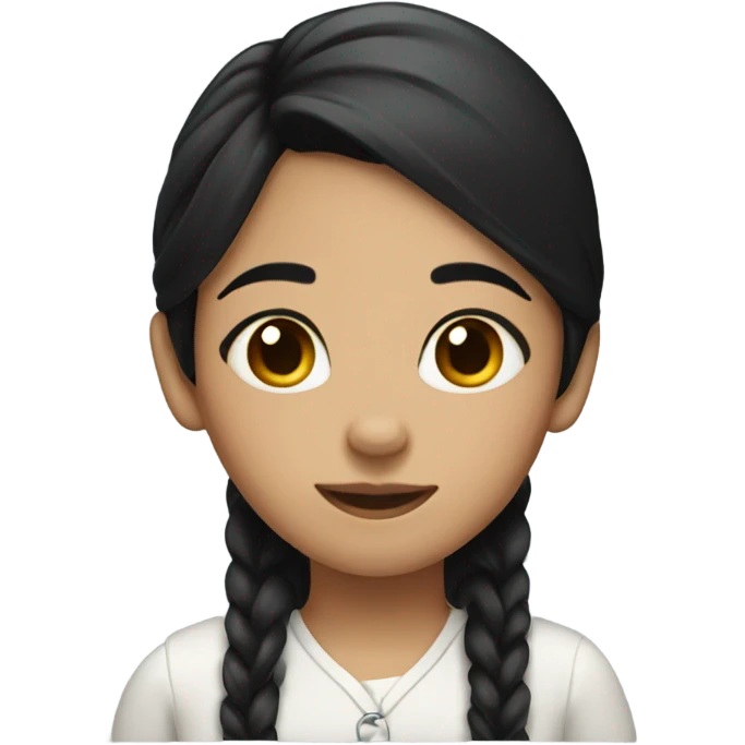 girl with black hair and freckles making a peace sign emoji