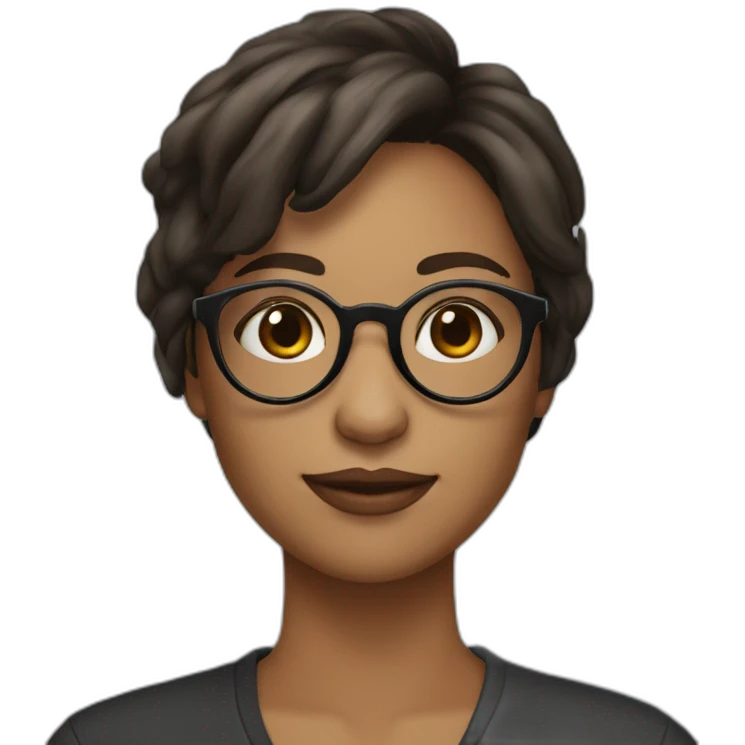 Gilr wearing Round glasses with Brunette skin emoji